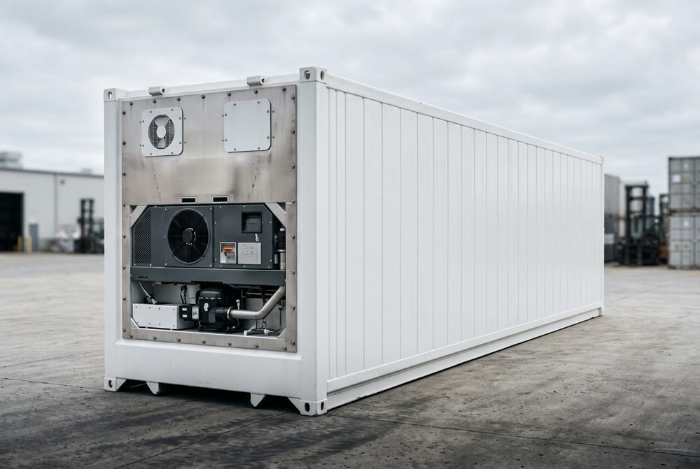 Container reefer branco com máquina de refrigeração